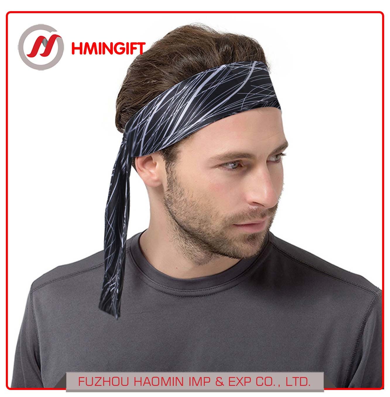 Custom Open Bandage Scarf Sweat Wicking Sports Basketball Anti-Sweat Towel Skating Color Gray Lines Headband