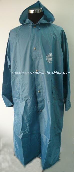 Blue PVC 100% Waterproof Raincoat with Hood and Logo