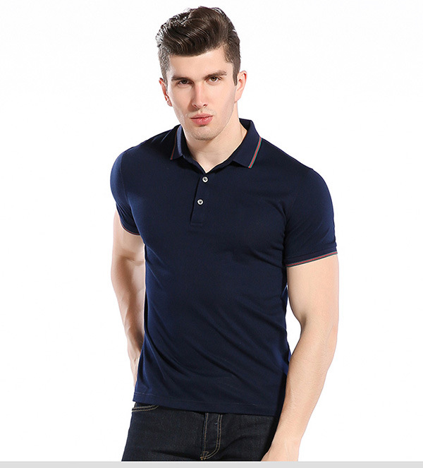 High Texture 100 Cotton Slim Fit Yarn Dye Collar Plain Blue Polo Shirts