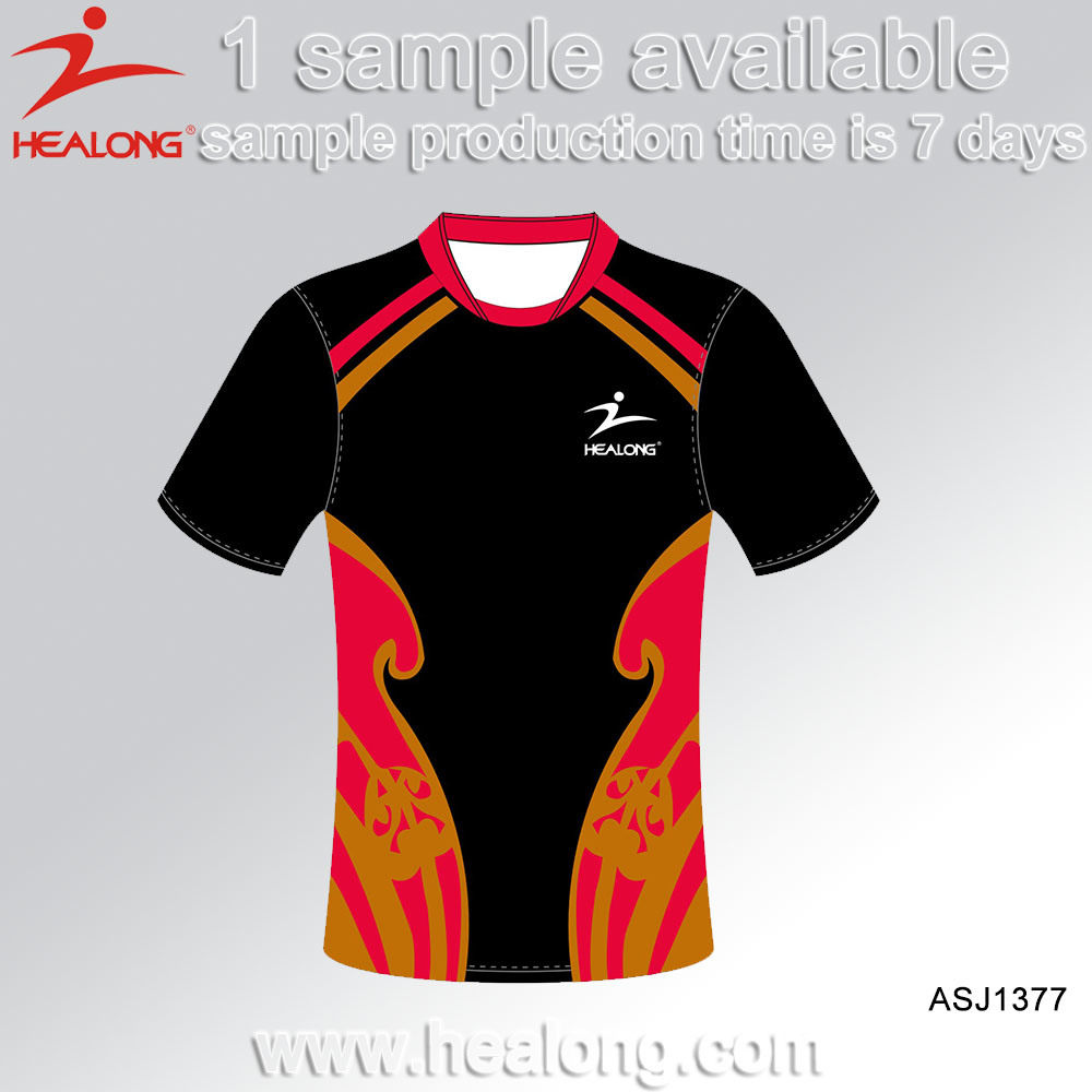 Healong Men Fully Sublimation Custom Design Polyester Rugby Top Jersey