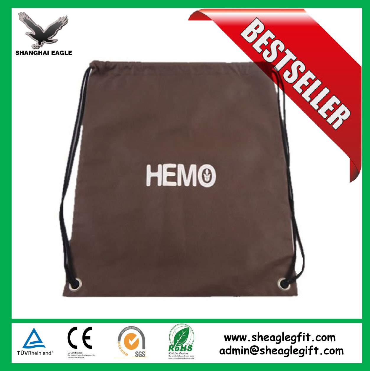 Eco Friendly Non Woven Drawstring Bag with Front Zipper Sports Drawstring Bag