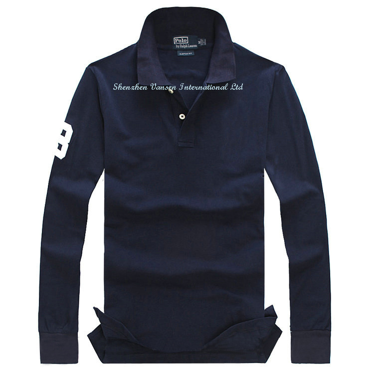 100% Cotton Men's Long Sleeve Polo Shirt with Applique Logo