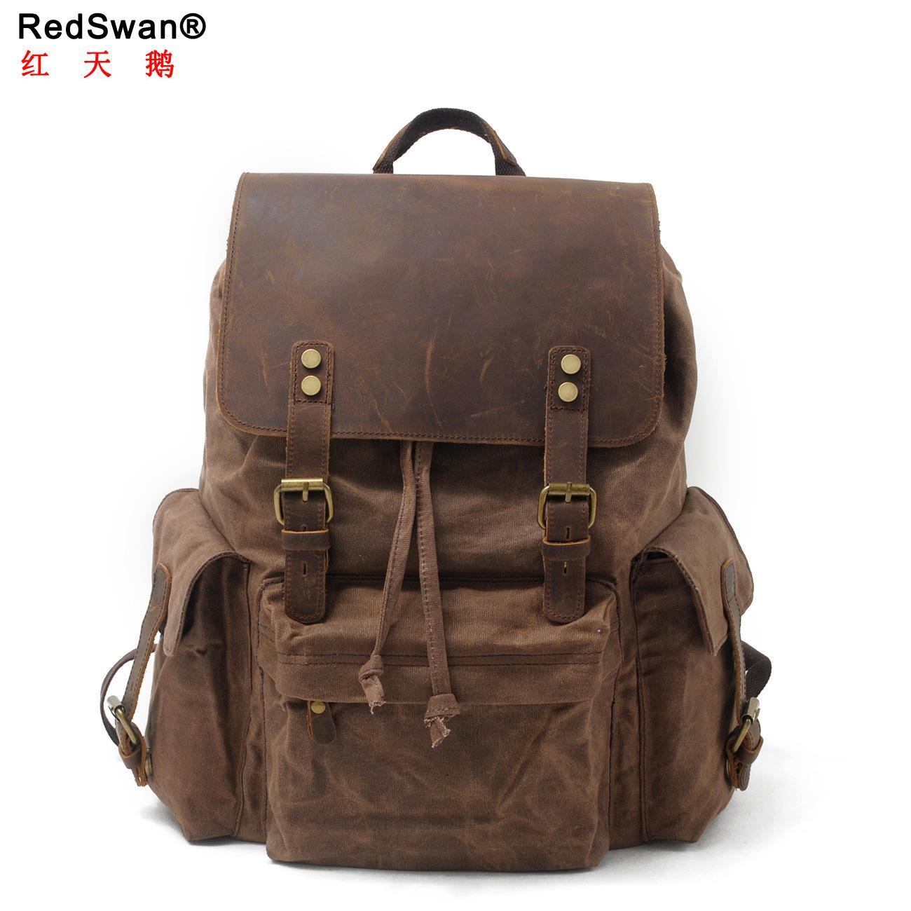 Guangdong Leather Hiking Bag Canvas Leather Sports Leisure Backpack Factory (RS9151)