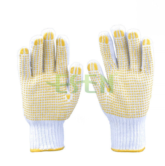 62g Industrial Used Safety Working Cotton DOT Gloves with Yellow PVC