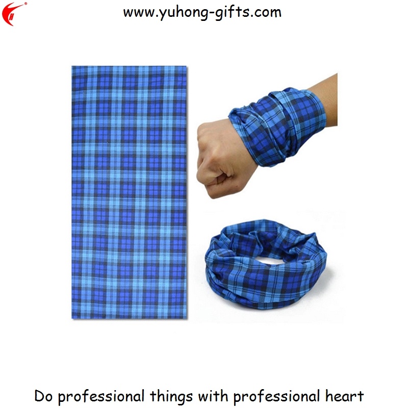 Blue Grid Pattern Scarf Tubular Headwear 100% Microfiber Polyester Sublimation Printing (YH-HS187)