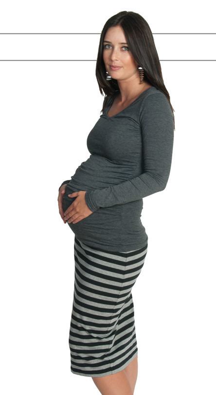 Grey & Black Striped Maternity Skirt