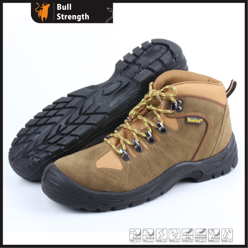 Brown Suede Leather Industrial Safety Shoe with Steel Toe (SN5239)