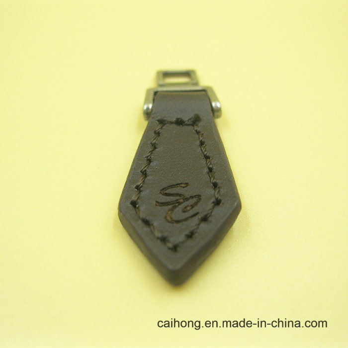 Custom Logo Suture Leather Zipper Pull Tab with Metal