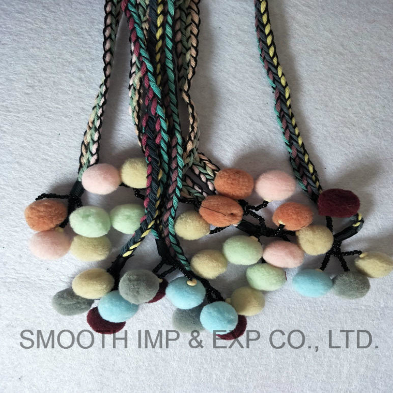 Fashion Pompom Belt Made of Brad Cord and Colorful Tassel