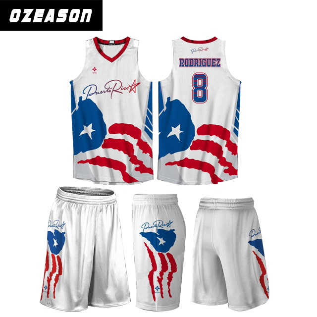Latest Design Plain White Flag Sublimated Mens Basketball Wear (BK017)