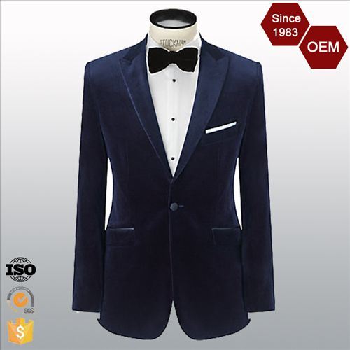 Men's Peak Lapel Single Button Velvet Suit Blazer for Men