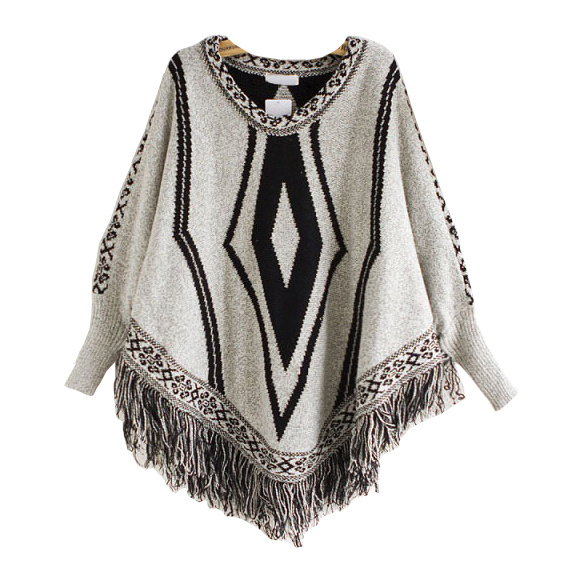 Womens Cardigan Wraps Winter Knitted Cable Fringes Shawls Poncho Sweater (SP614)