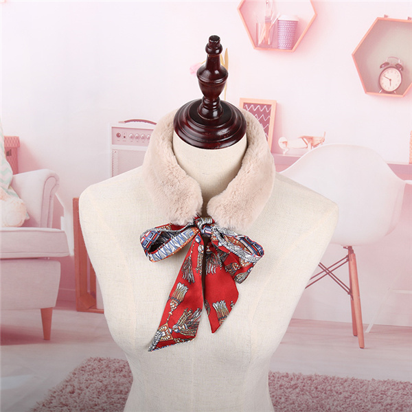 Luxuriant in Design Fur Ribbon Thick Warm Scarf with Silk Decoration