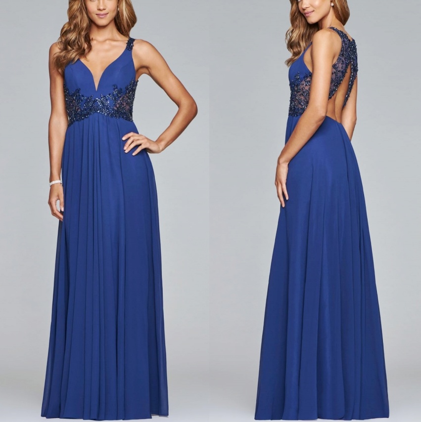 Beaded Blue Evening Gown Backless A-Line Bridal Bridesmaids Prom Dress Es05