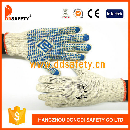 Ddsafety 2017 Cotton Gloves with Blue PVC Dots One Side