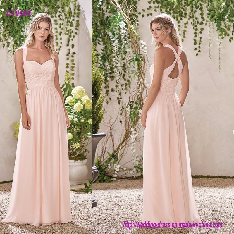 Bridesmaid Dress with Ruched Straps Extend to Criss-Cross on The Back