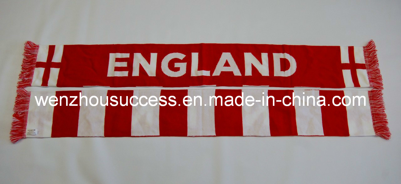 Knitted Jacquard Scarf; Football Scarf. Soccer Scarf - England Scarf