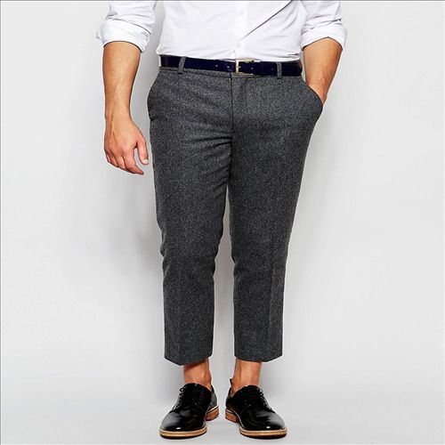 2016 Men's Fashion Designer 7 Length Wool Mix Cropped Trousers