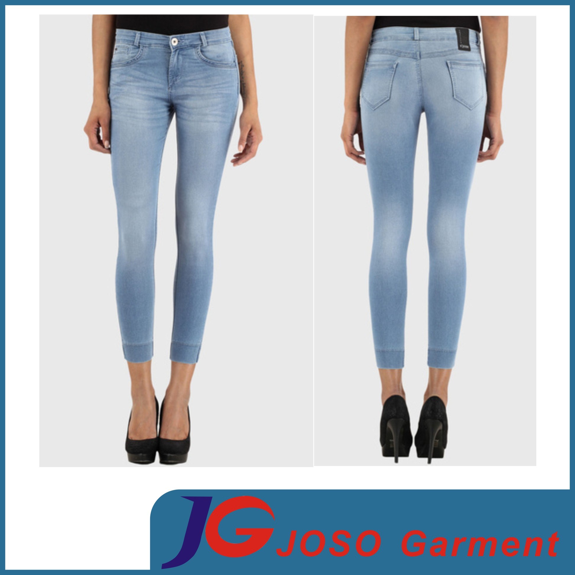 Blue Skinny Cropped Jeans Lady Jeans Pants (JC1365)