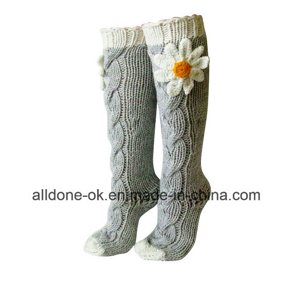 Hand Knit Leg Warmers Boots Socks Knee High Indoor Slippers