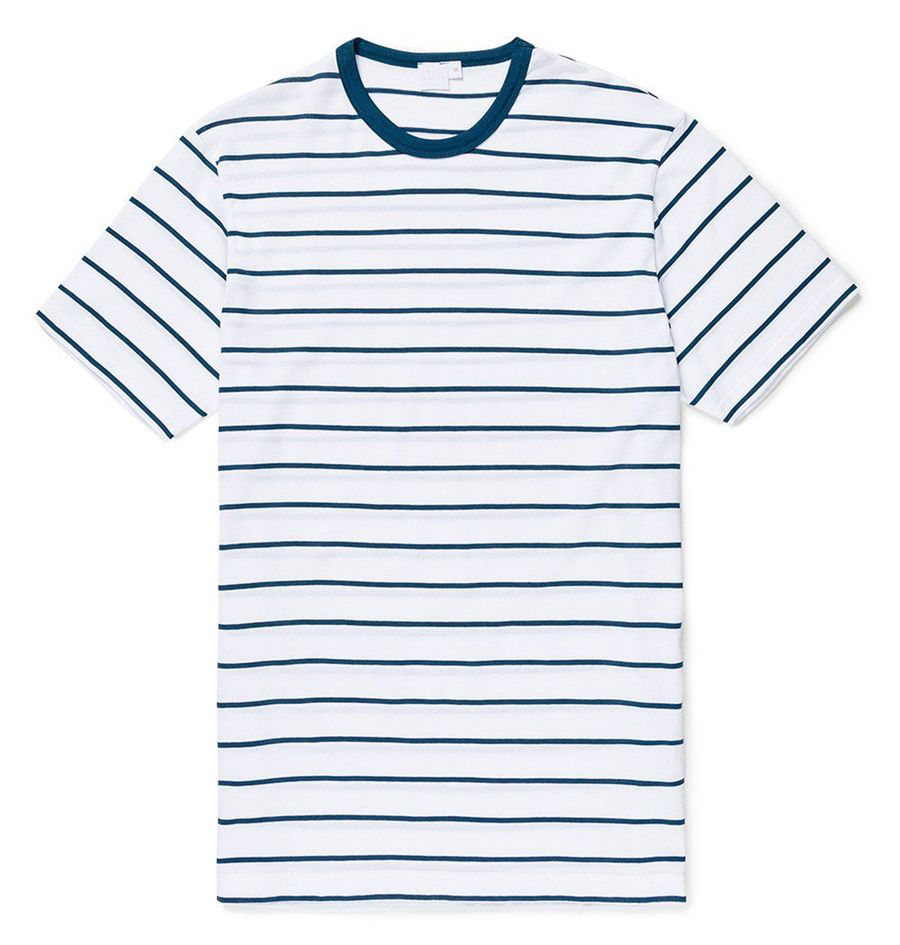 Men's White and Blue Striped Tshirt