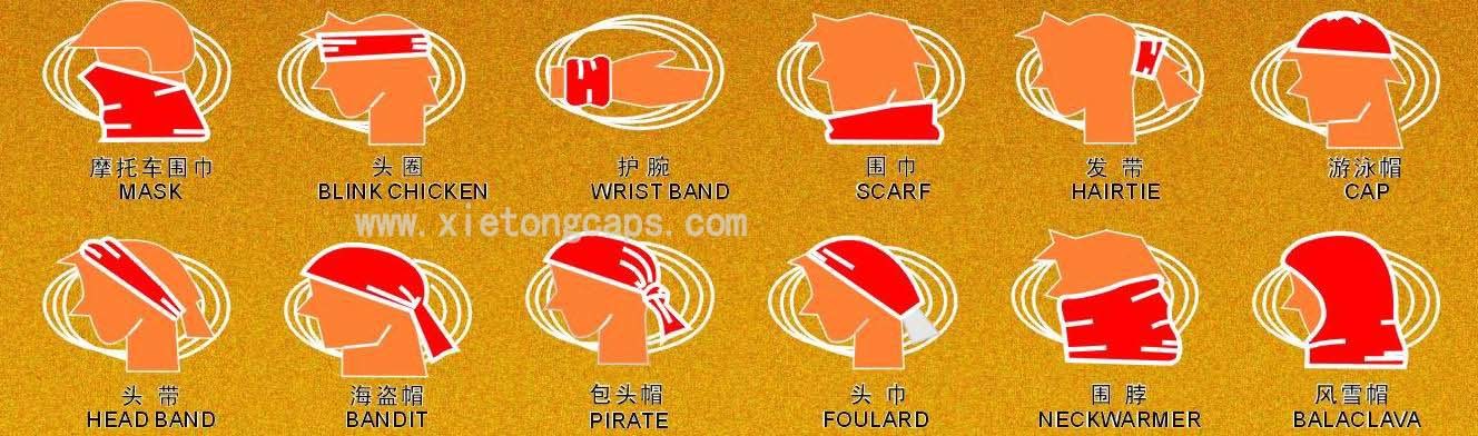 Wear Method of Multifunctional Bandana, Headband, Mask, Neckwarmer