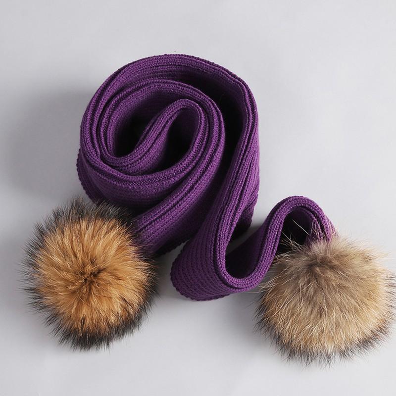 Cheap Scarves with Fur POM Poms Knitted Collar Scarf