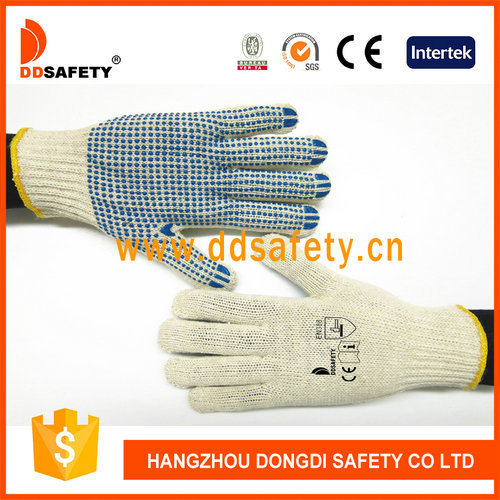 Ddsafety 2017 7 Gauge Natural Cotton Blue PVC Dots Glove