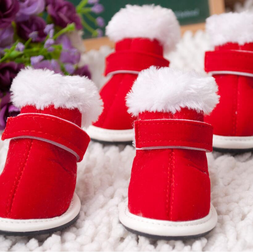 Autumn and Winter Christmas Warm Red Casual Pet Shoes