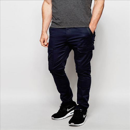 2016 Men's Super Skinny Slim Fit Navy Cargo Pants