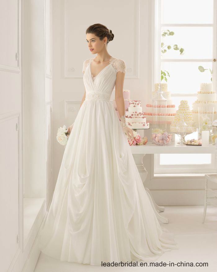 Cap Sleeves Bridal Gowns Empire V-Neck Beach Country Wedding Dress Lb1829