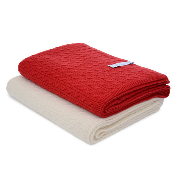 Pure Cashmere Knitted Blanket with Cables