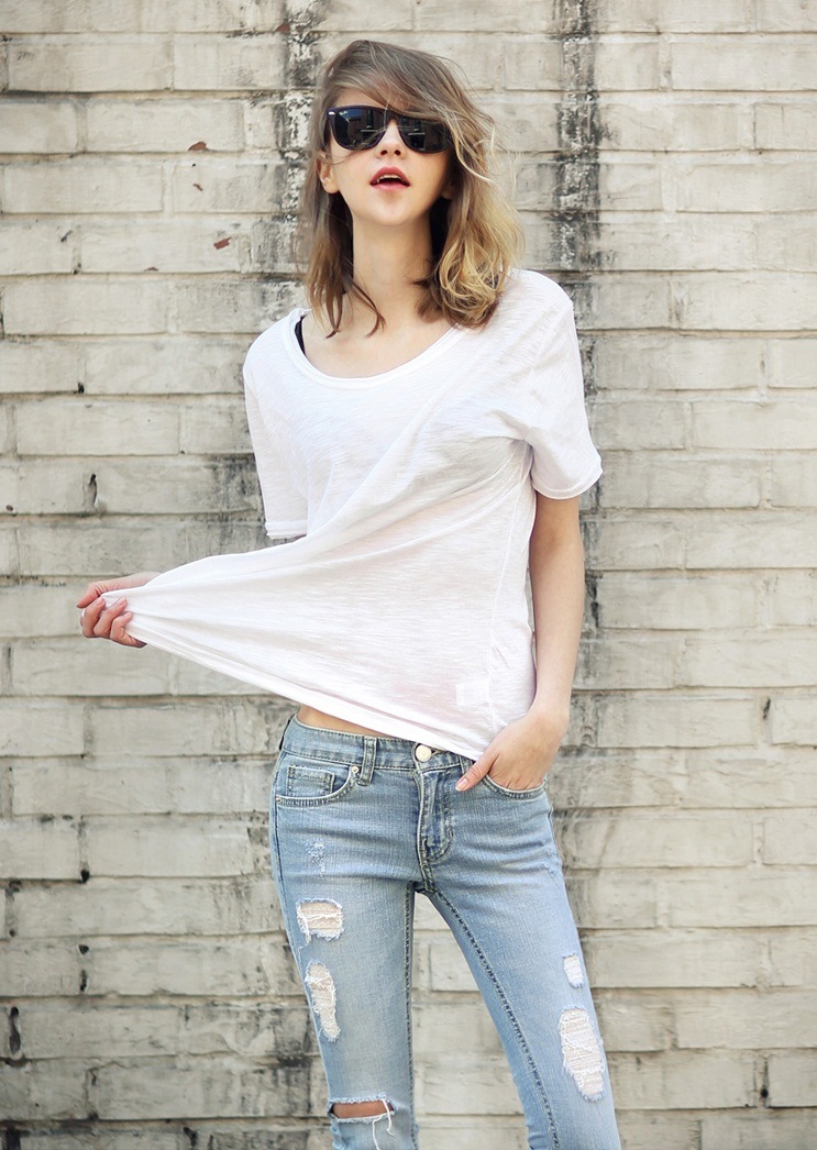 Fashion Style Casual Plain 100% Cotton Slub T Shirt
