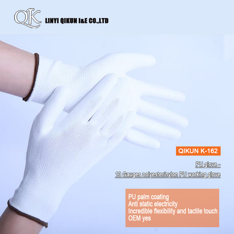K-162 13 Gauges Polyester / Nylon PU Coated Working Safety Gloves