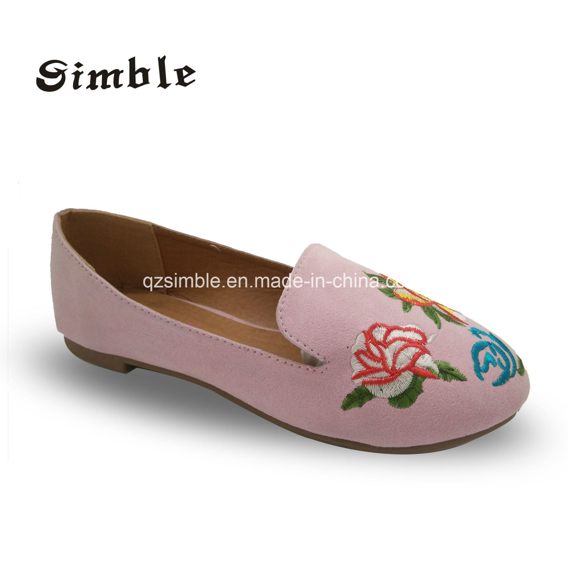 Suede PU Upper Girls Casual Ballet Shoes with Emboidering Flowers