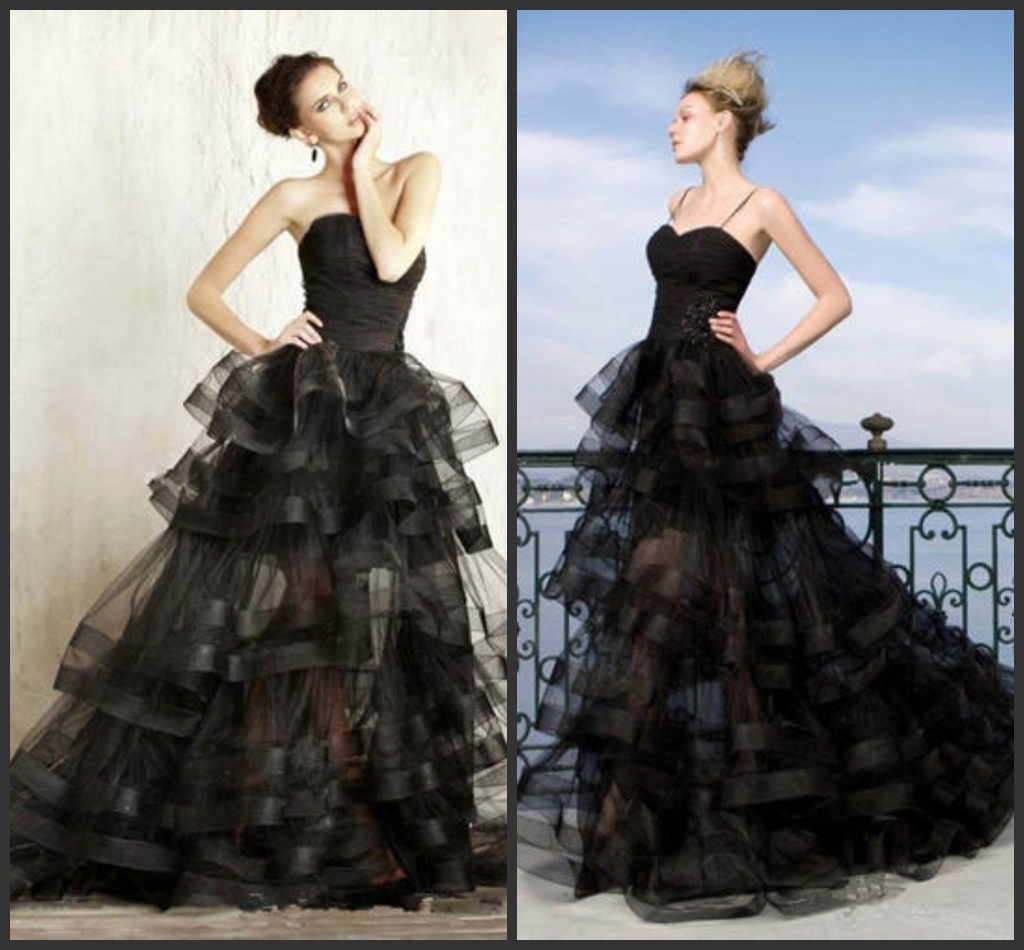 Sweetheart Party Prom Gowns Black Organza Tiered Evening Dress Ya072