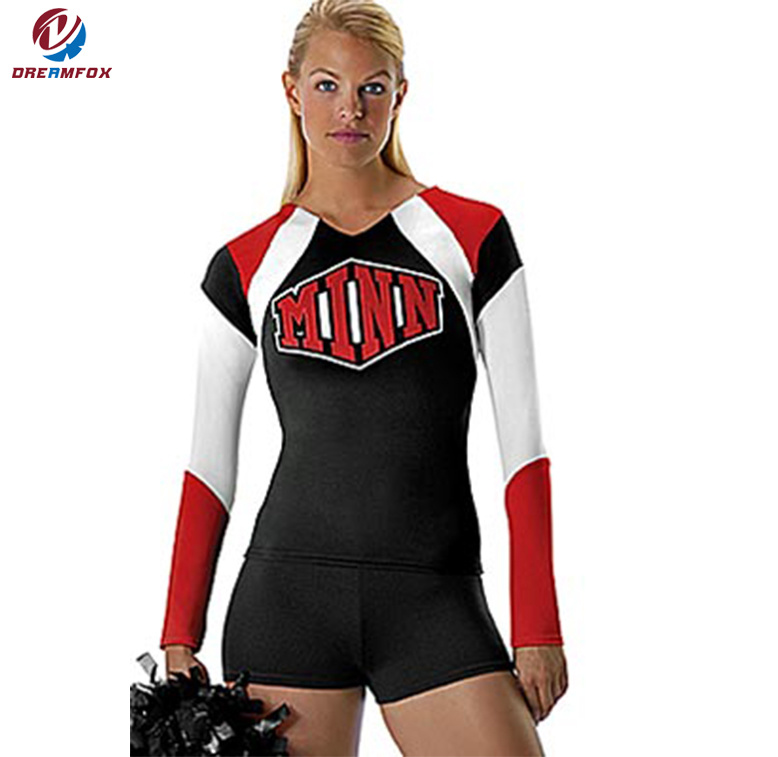 Custom Long Sleeves 90% Polyester Printing Cheerleader Jersey Sexy Wholesale Uniforms