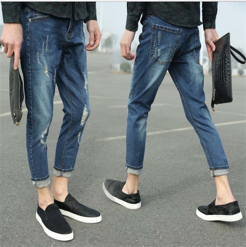 Korean Male Adolescents Wholesale Fashion Pantyhose Hole Jeans
