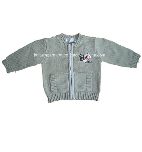 Knitted Round Neck Long Sleeve Baby Cardigan with Zipper (C15-036)