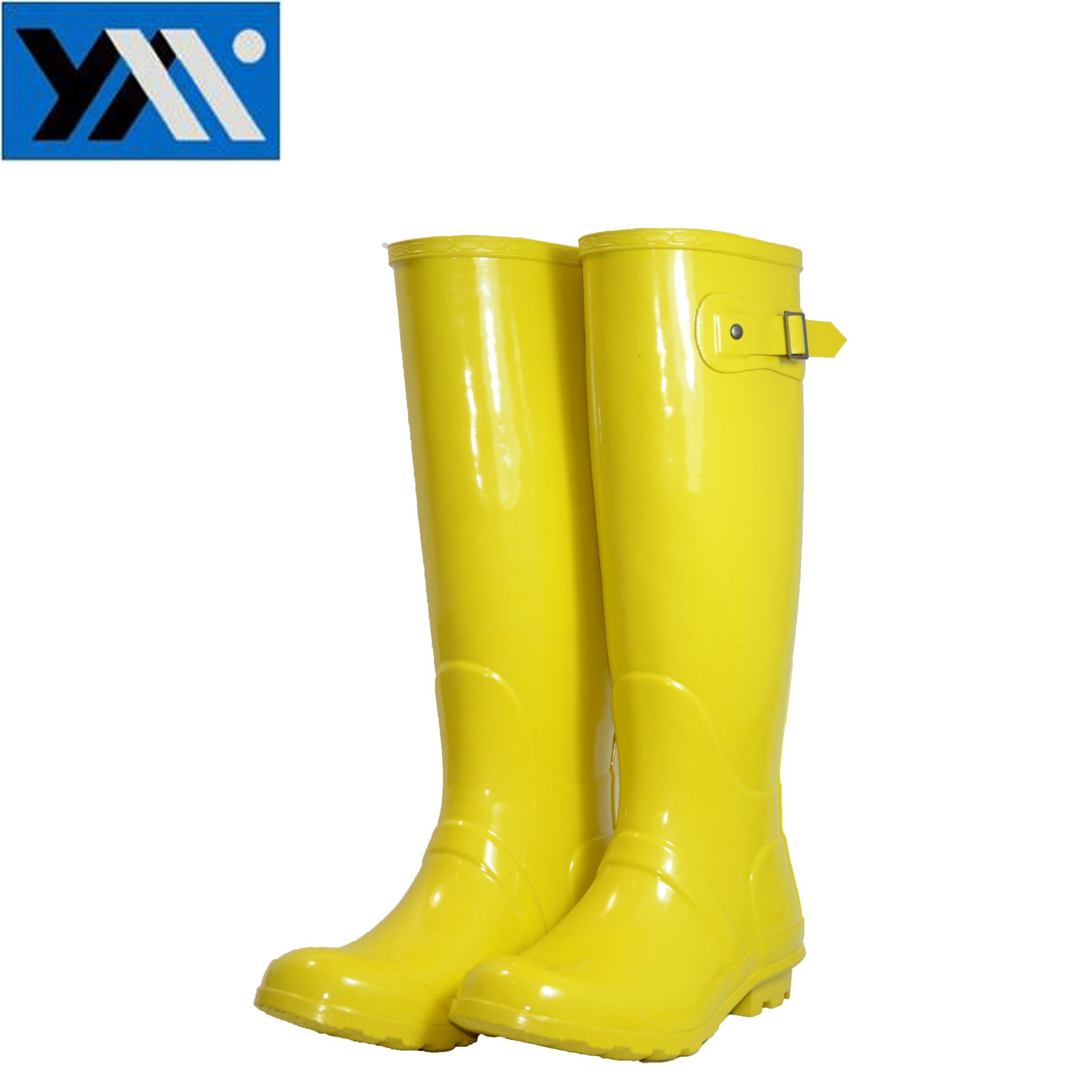 Fashionable and Sexy Yellow Women Rubber Riding Boots with Button