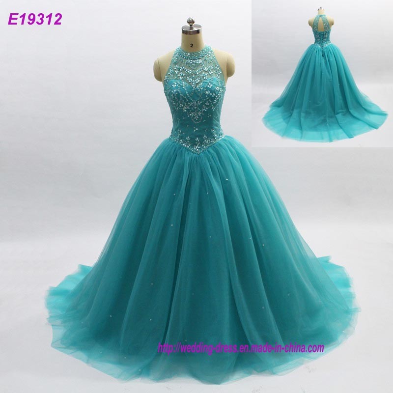Ball Gown Long 2018 Green Quinceanera Dresses Halter Bodice Prom Dress