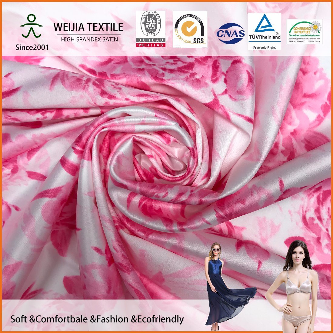 30d*30d+30d Spandex Satin Fabric for Smooth Nightgown and Underwear