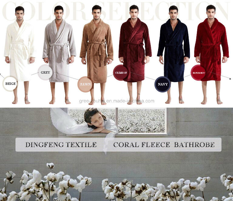 New Fashion Men's Solid Color Coral Fleece Bathrobe Df-8833