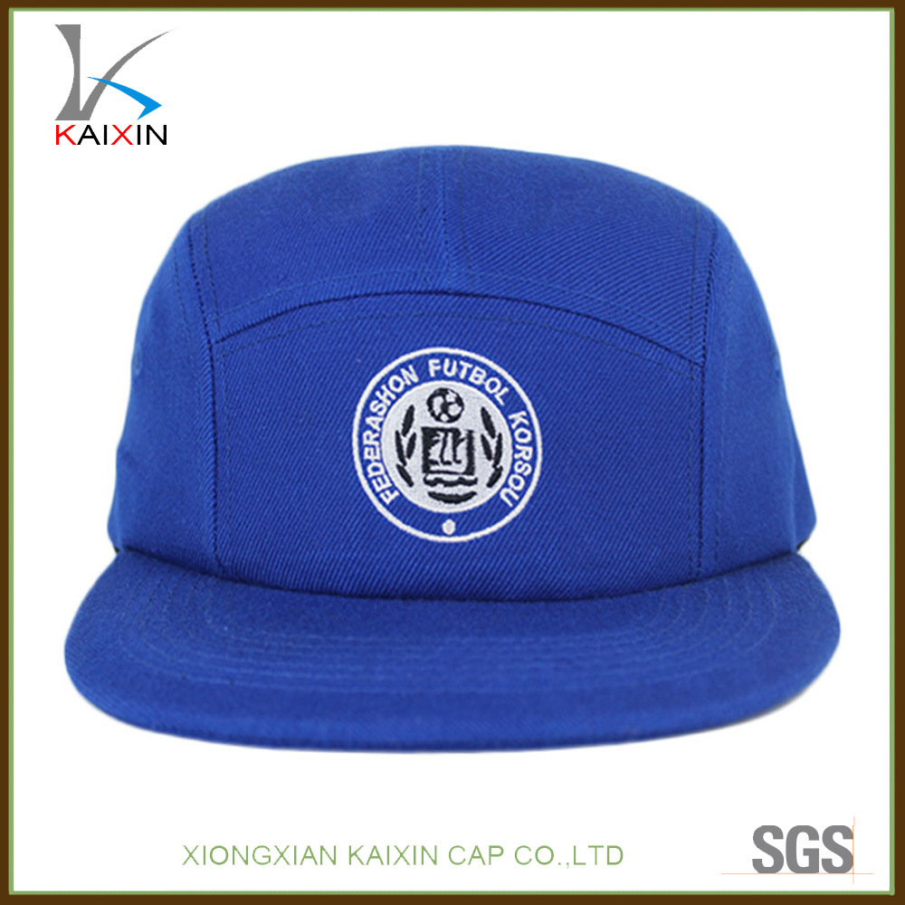 Custom Cotton Blue Embroidery Hats and Caps 5 Panel
