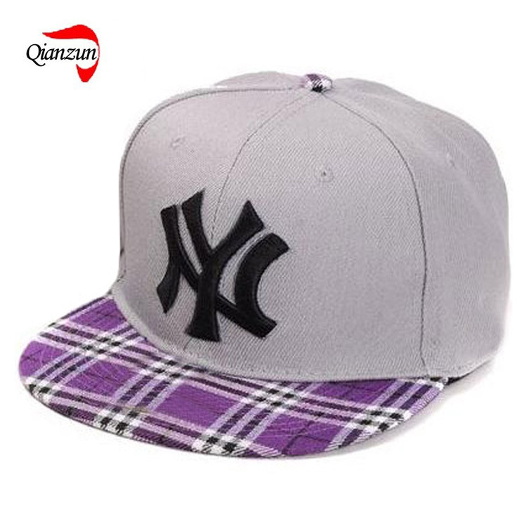 Grey Crown with Checked Flat Peak Baseball Hat
