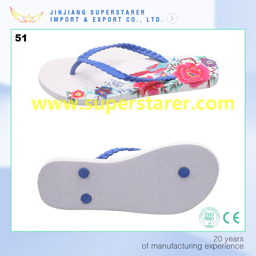 PE Flip Flops Women Shoes Eith Heat Transfer Printing Flowers Insole