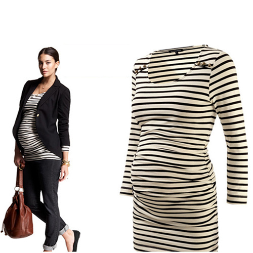 Stripe Bottoming Shirt Ladies Dress Maternity Clothes