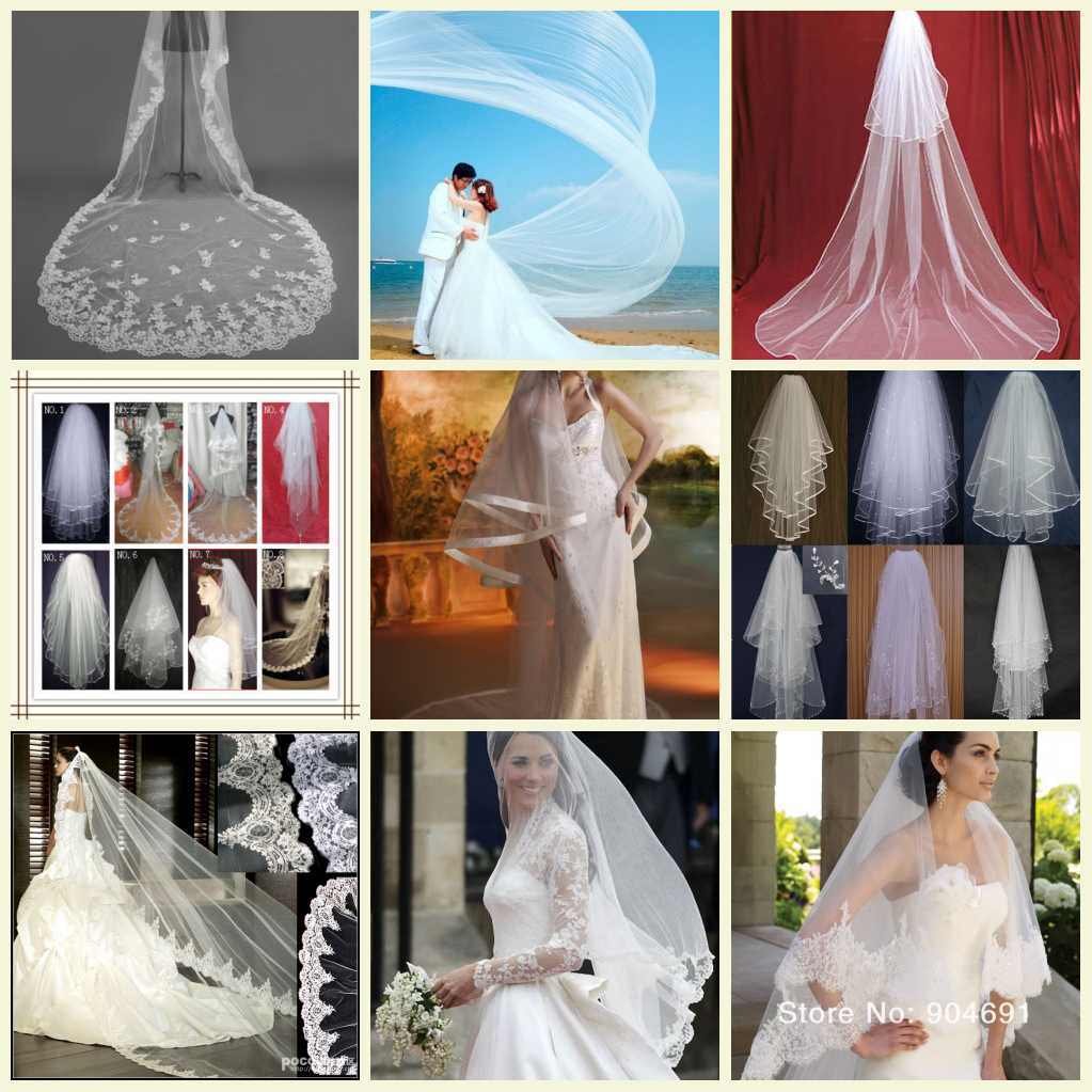 Bridal Wedding Veil Short Cathedral Long Veils Mantilla White Ivory Veil Hand Made Beading Lace Edge Hair Pieces Custom Bridal Velis