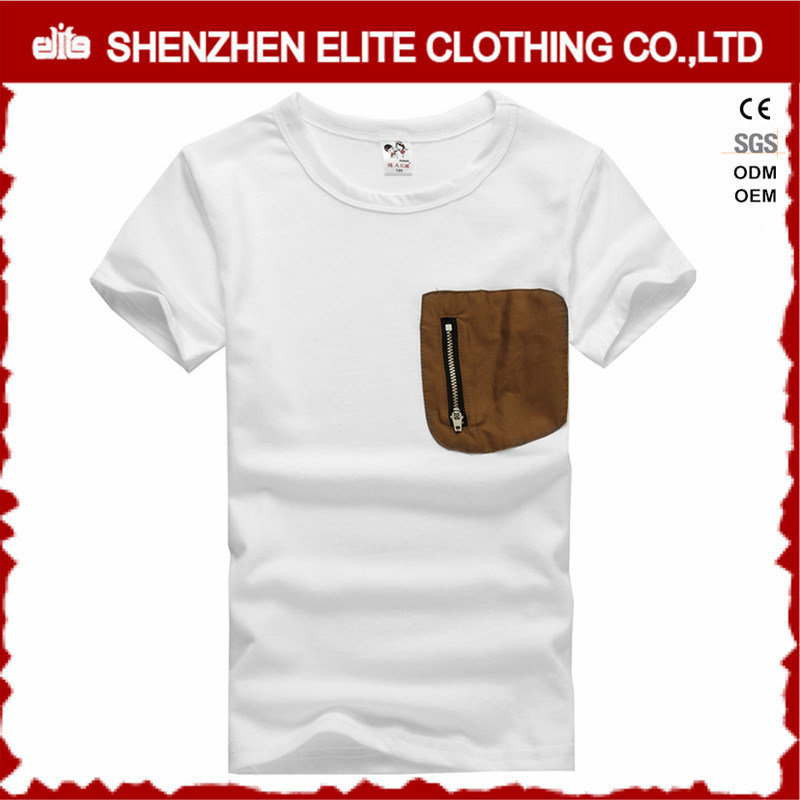 Hot Selling White Plain Cotton T Shirts with Pocket (ELTMTI-24)