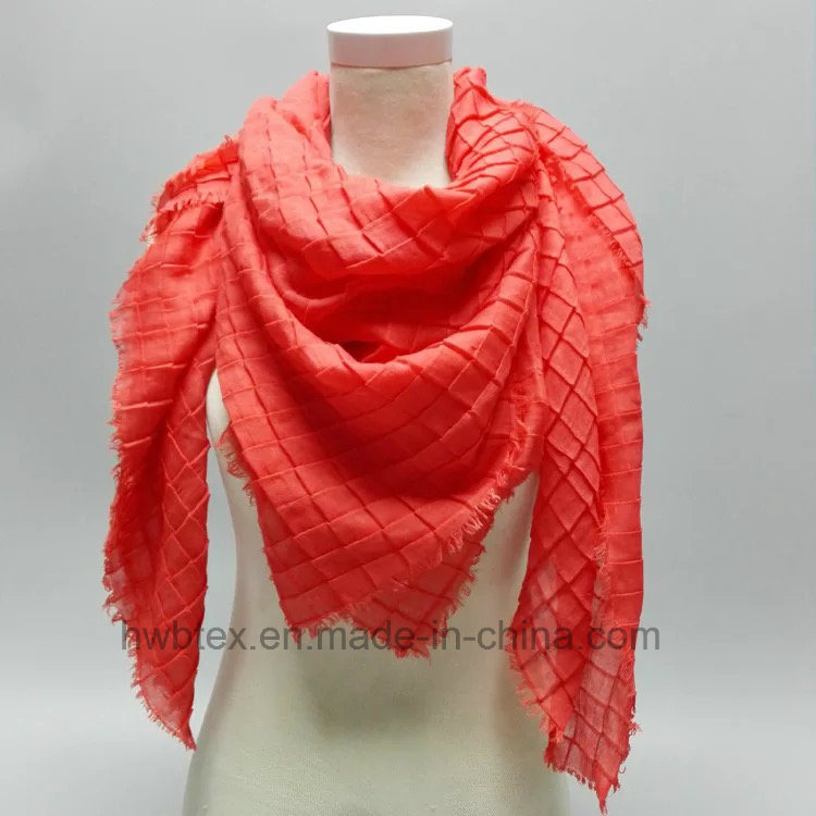 Plain Dyed Viscose Square Scarf with Crinkle Effect (HWBVS038)